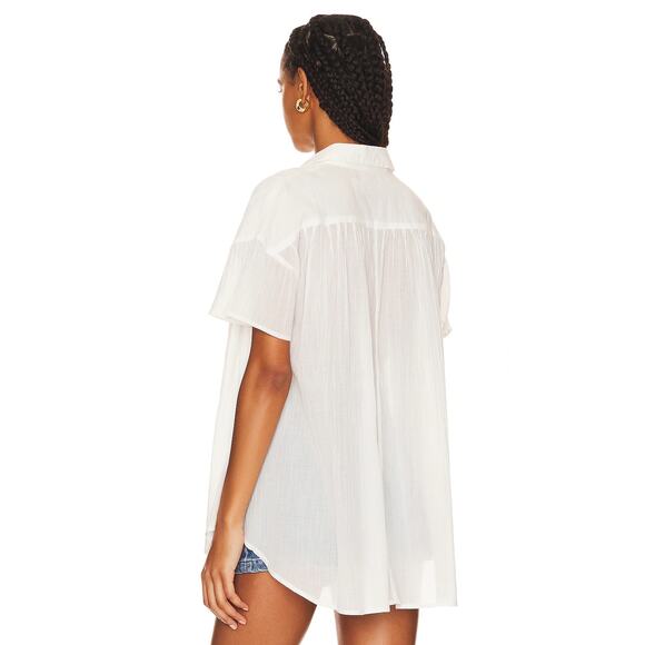 NWT We The Free Float Away Short Sleeve Button-Up Shirt Optic White Women Size M - Picture 2 of 5